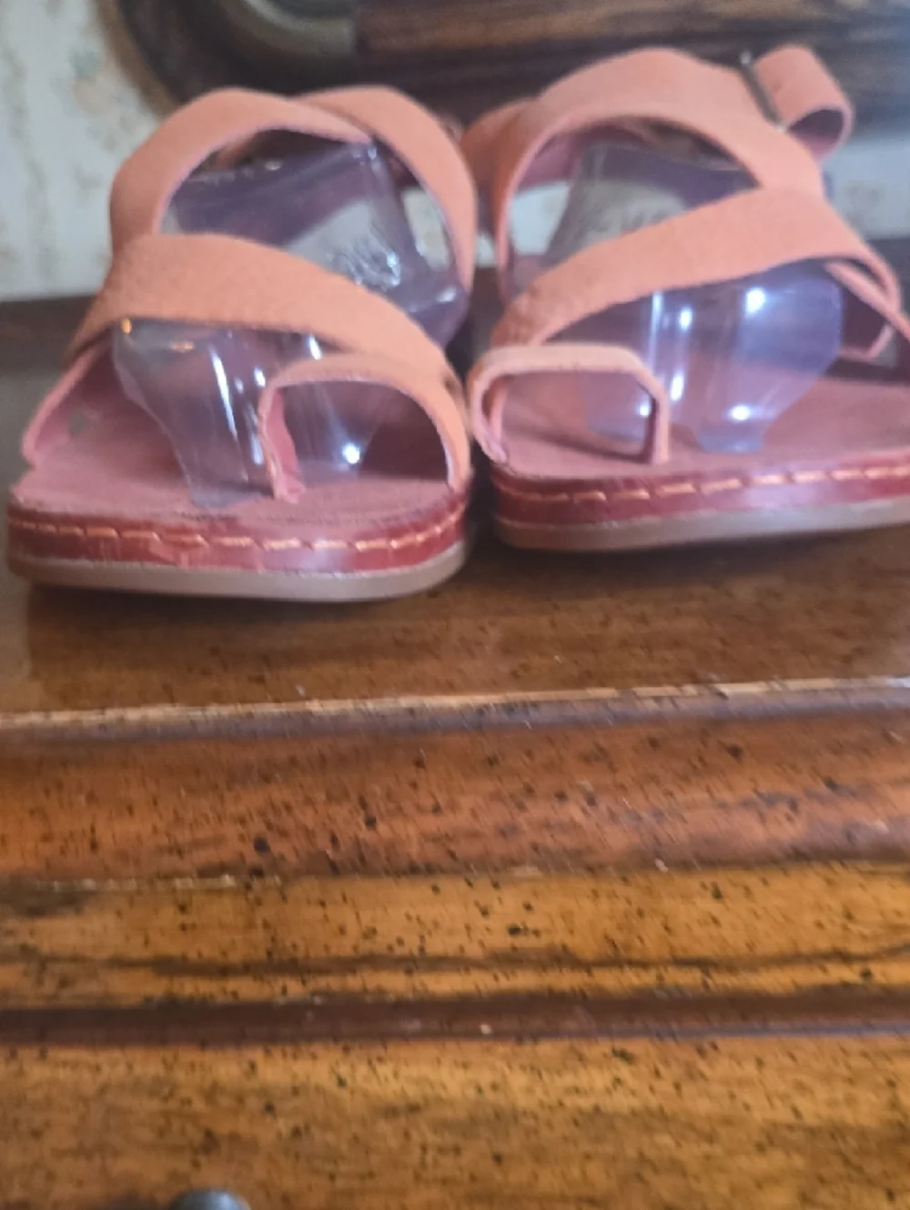 Women's Peach Strappy Leather Sandals - Picture 2 of 7